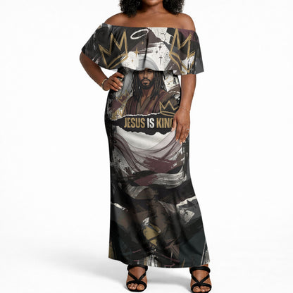 King Of Kings Jesus Is King Lion Of Judah Africa Off Shoulder Maxi Dress Black Christ Religious Faith Lion Crown Grunge