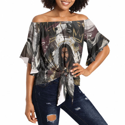 King Of Kings Jesus Is King Lion Of Judah Africa Off Shoulder Wrap Waist Top Black Christ Religious Faith Lion Crown Grunge