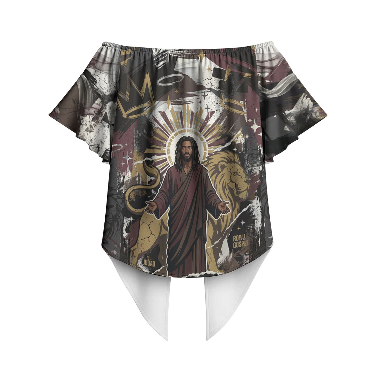 King Of Kings Jesus Is King Lion Of Judah Africa Off Shoulder Wrap Waist Top Black Christ Religious Faith Lion Crown Grunge