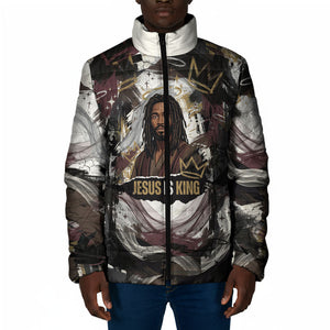 King Of Kings Jesus Is King Lion Of Judah Africa Padded Jacket Black Christ Religious Faith Lion Crown Grunge