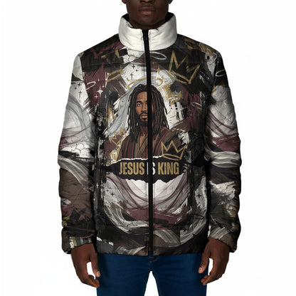 King Of Kings Jesus Is King Lion Of Judah Africa Padded Jacket Black Christ Religious Faith Lion Crown Grunge
