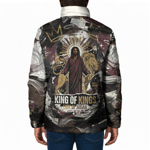 King Of Kings Jesus Is King Lion Of Judah Africa Padded Jacket Black Christ Religious Faith Lion Crown Grunge