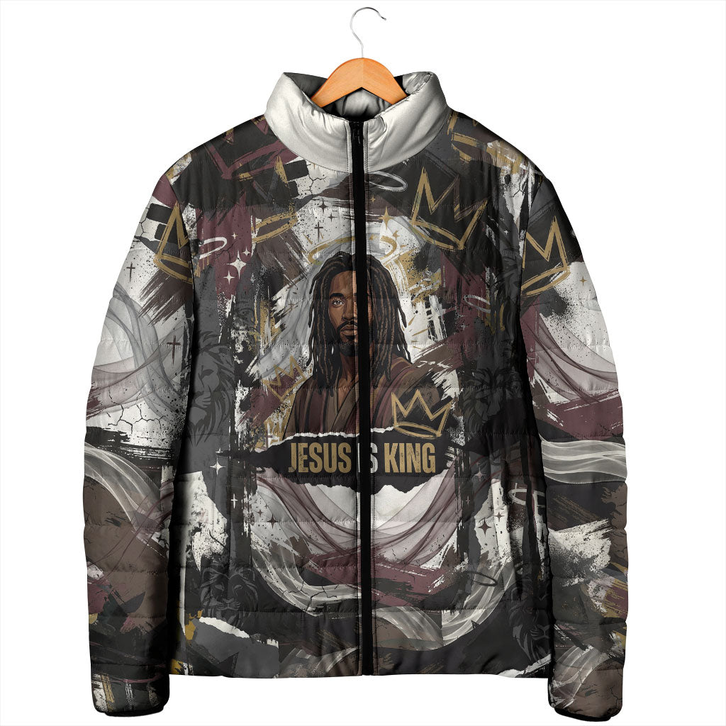 King Of Kings Jesus Is King Lion Of Judah Africa Padded Jacket Black Christ Religious Faith Lion Crown Grunge