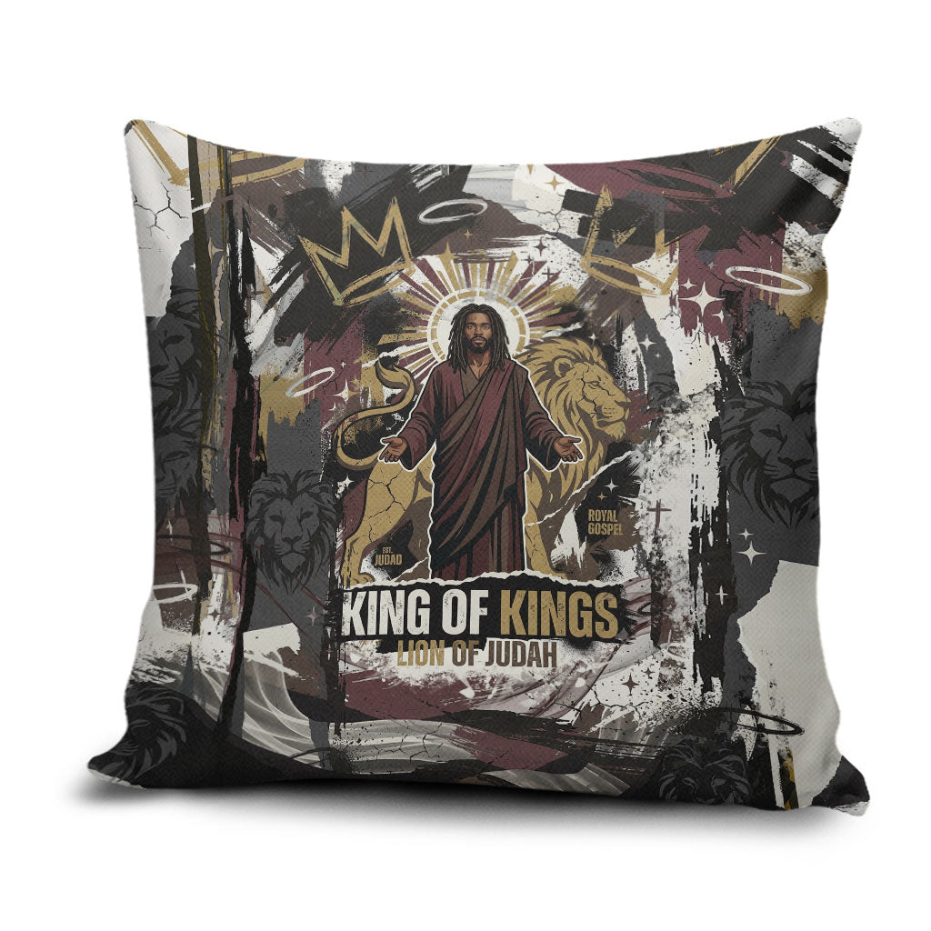 King Of Kings Jesus Is King Lion Of Judah Africa Pillow Cover Black Christ Religious Faith Lion Crown Grunge
