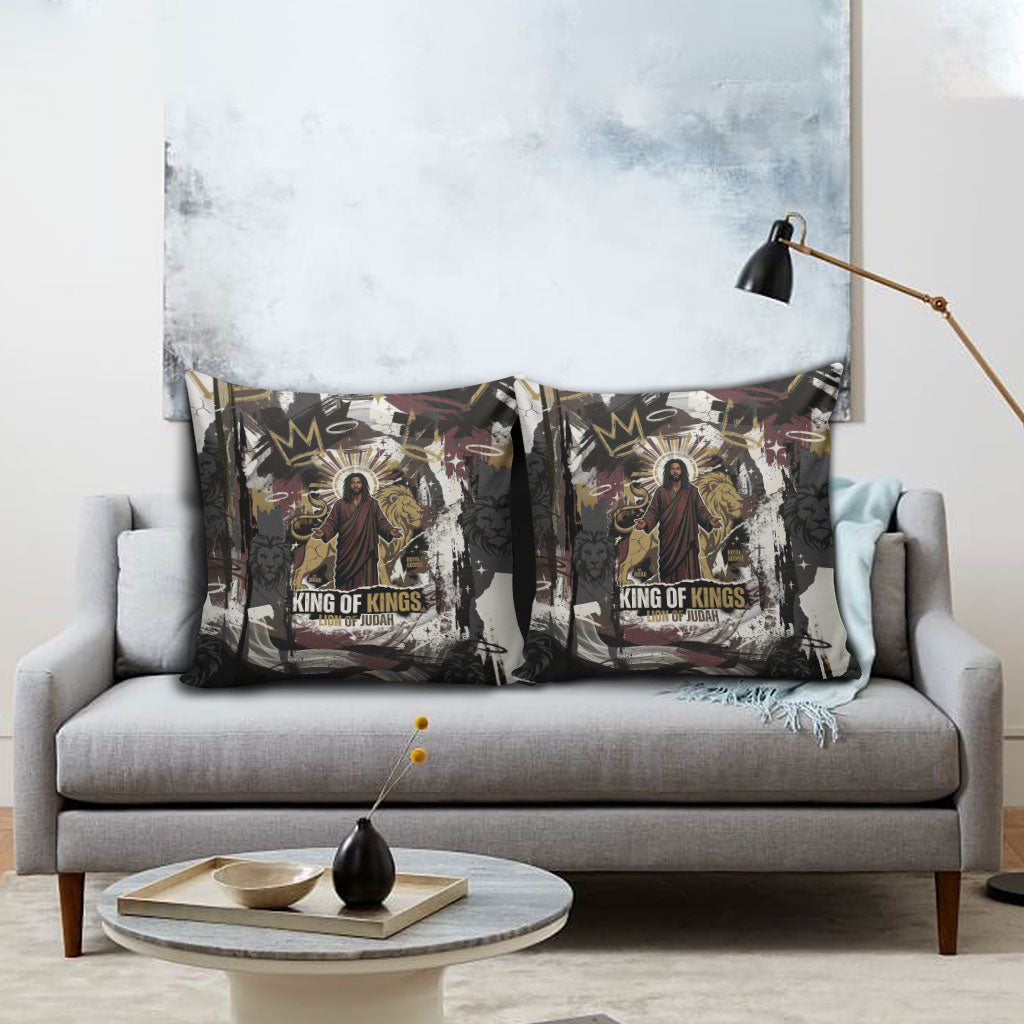 King Of Kings Jesus Is King Lion Of Judah Africa Pillow Cover Black Christ Religious Faith Lion Crown Grunge