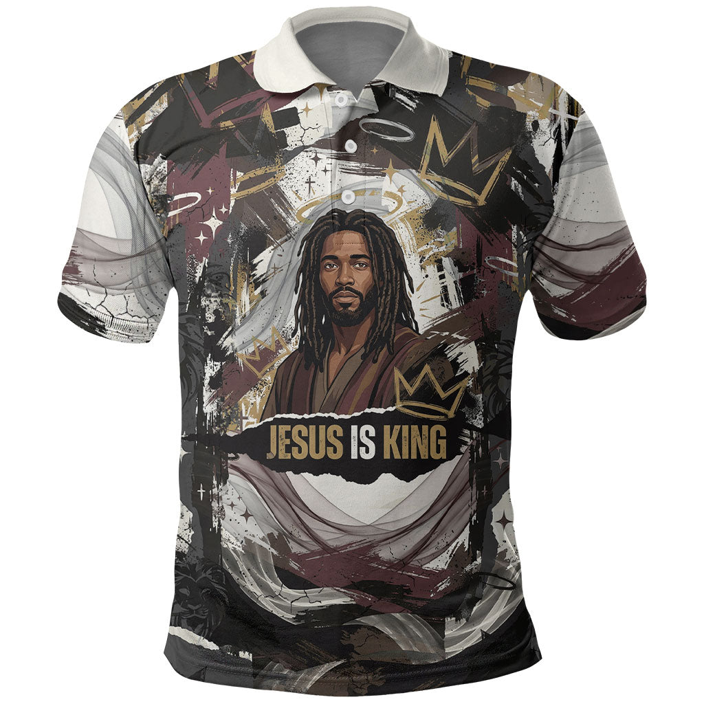 King Of Kings Jesus Is King Lion Of Judah Africa Polo Shirt Black Christ Religious Faith Lion Crown Grunge