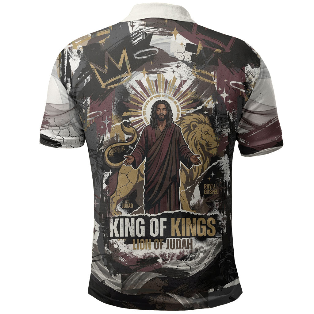 King Of Kings Jesus Is King Lion Of Judah Africa Polo Shirt Black Christ Religious Faith Lion Crown Grunge