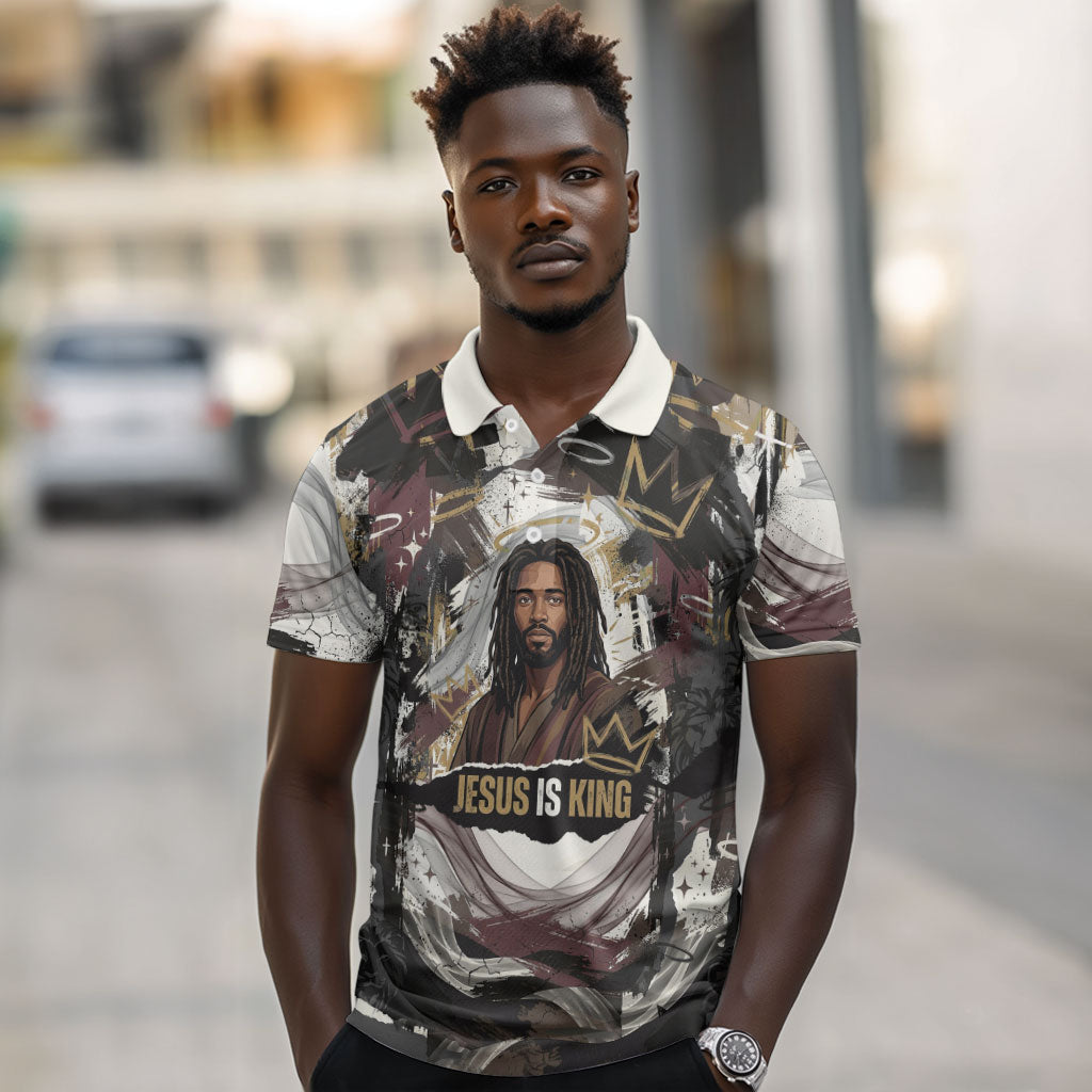 King Of Kings Jesus Is King Lion Of Judah Africa Polo Shirt Black Christ Religious Faith Lion Crown Grunge