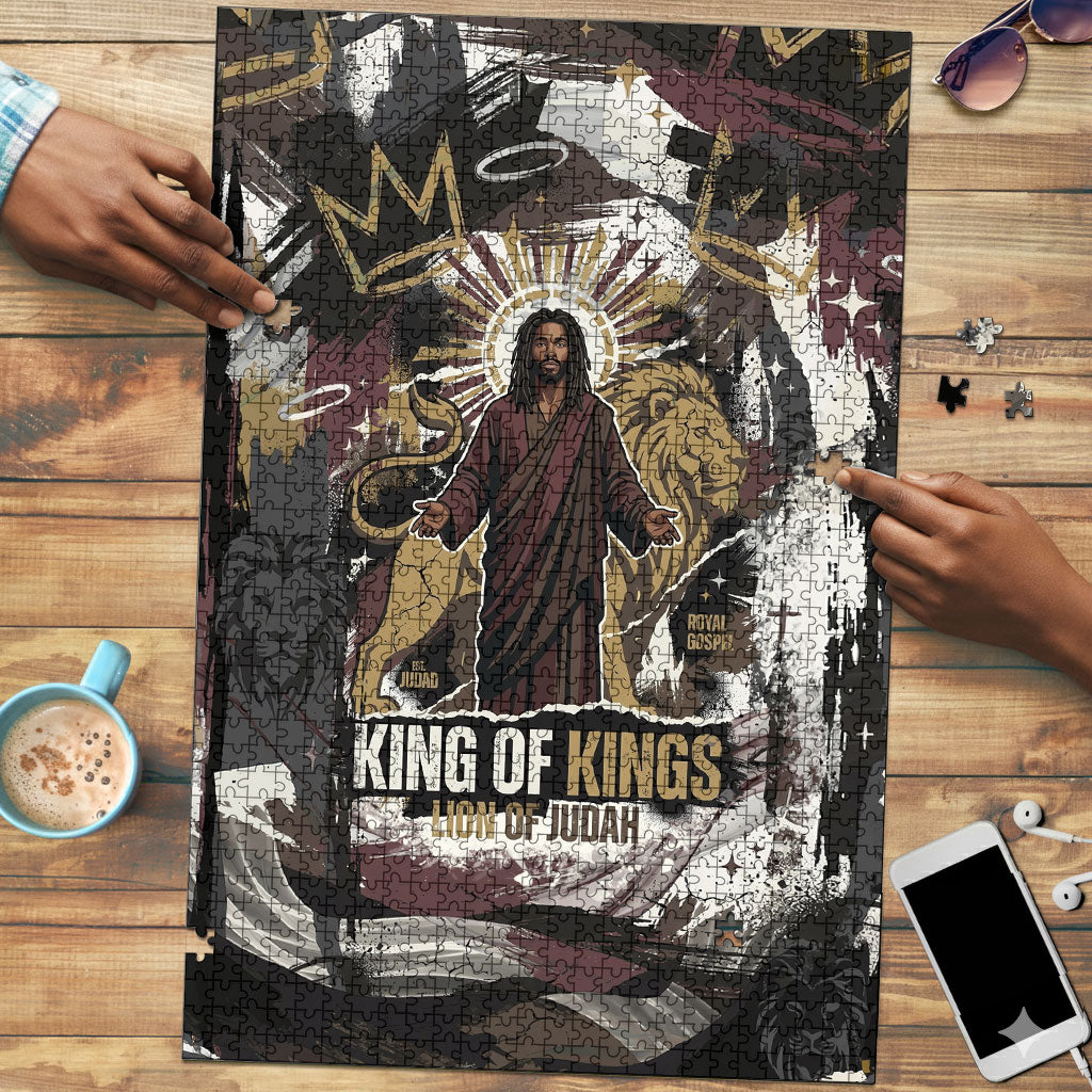 King Of Kings Jesus Is King Lion Of Judah Africa Puzzle Black Christ Religious Faith Lion Crown Grunge