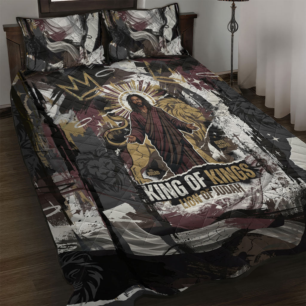 King Of Kings Jesus Is King Lion Of Judah Africa Quilt Bed Set Black Christ Religious Faith Lion Crown Grunge