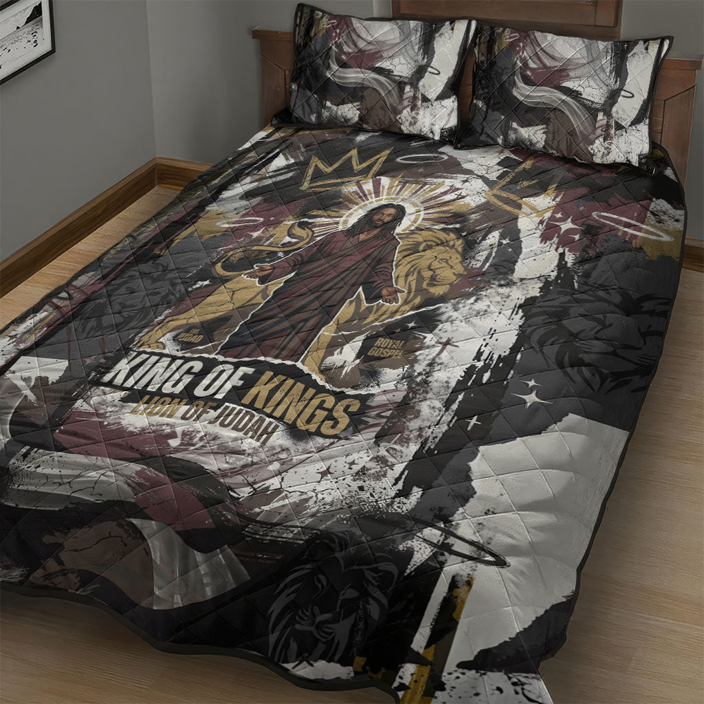 King Of Kings Jesus Is King Lion Of Judah Africa Quilt Bed Set Black Christ Religious Faith Lion Crown Grunge