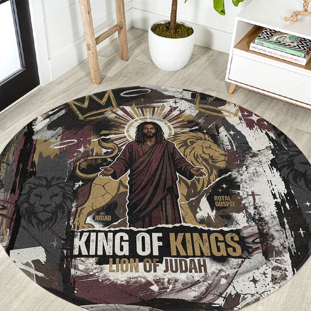 King Of Kings Jesus Is King Lion Of Judah Africa Round Carpet Black Christ Religious Faith Lion Crown Grunge