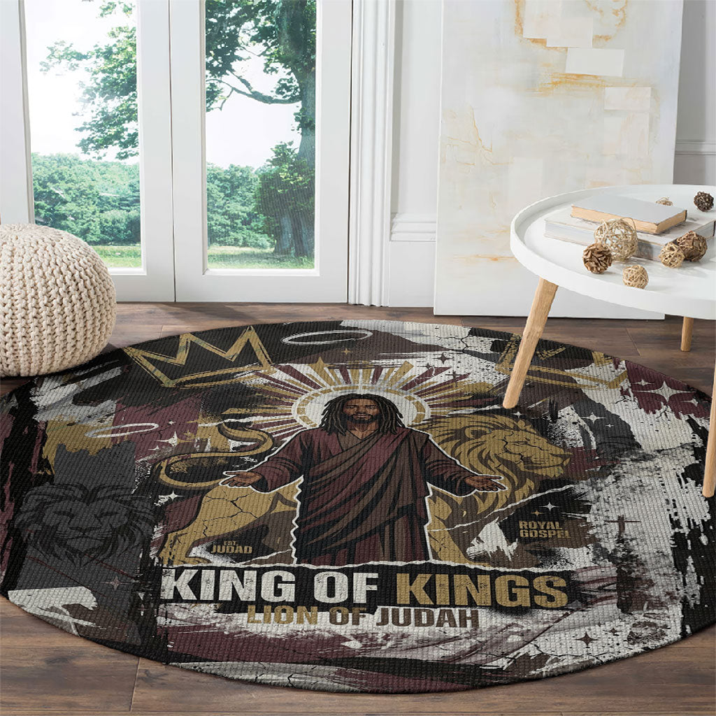 King Of Kings Jesus Is King Lion Of Judah Africa Round Carpet Black Christ Religious Faith Lion Crown Grunge