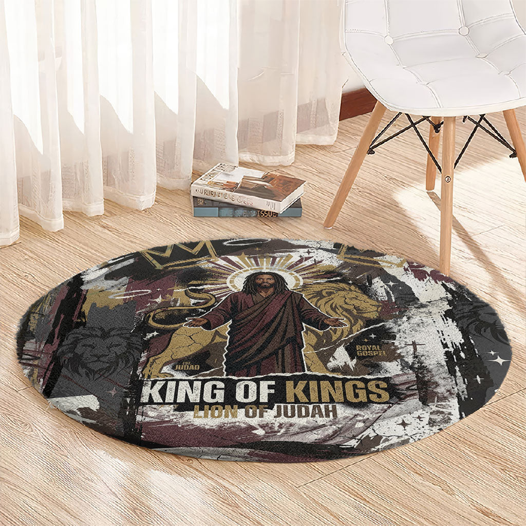 King Of Kings Jesus Is King Lion Of Judah Africa Round Carpet Black Christ Religious Faith Lion Crown Grunge