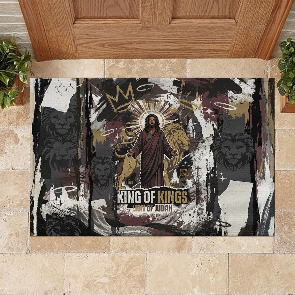 King Of Kings Jesus Is King Lion Of Judah Africa Rubber Doormat Black Christ Religious Faith Lion Crown Grunge