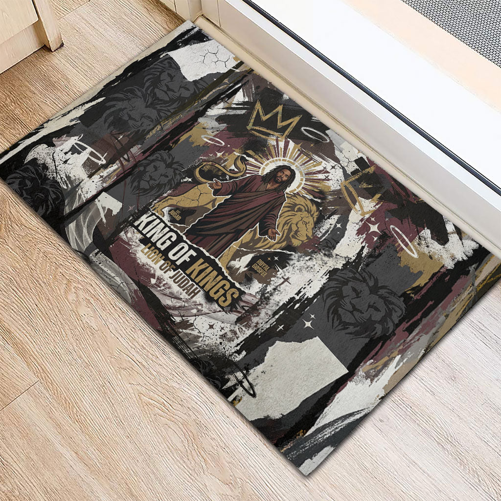 King Of Kings Jesus Is King Lion Of Judah Africa Rubber Doormat Black Christ Religious Faith Lion Crown Grunge