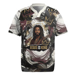 King Of Kings Jesus Is King Lion Of Judah Africa Rugby Jersey Black Christ Religious Faith Lion Crown Grunge