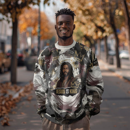King Of Kings Jesus Is King Lion Of Judah Africa Sweatshirt Black Christ Religious Faith Lion Crown Grunge