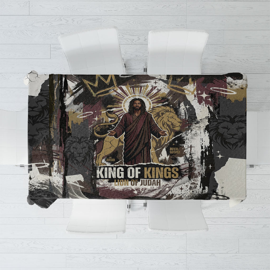 King Of Kings Jesus Is King Lion Of Judah Africa Tablecloth Black Christ Religious Faith Lion Crown Grunge