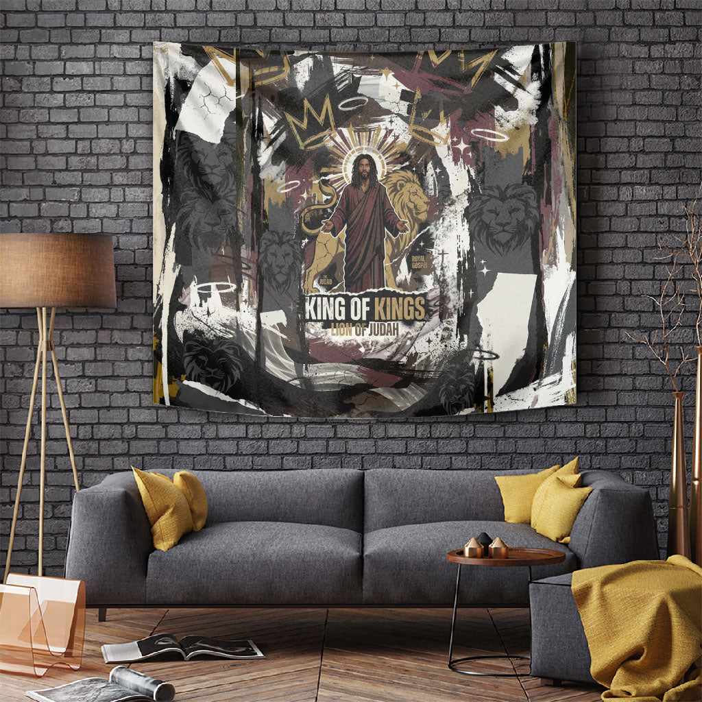 King Of Kings Jesus Is King Lion Of Judah Africa Tapestry Black Christ Religious Faith Lion Crown Grunge
