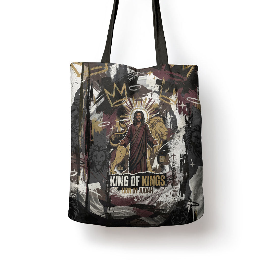 King Of Kings Jesus Is King Lion Of Judah Africa Tote Bag Black Christ Religious Faith Lion Crown Grunge