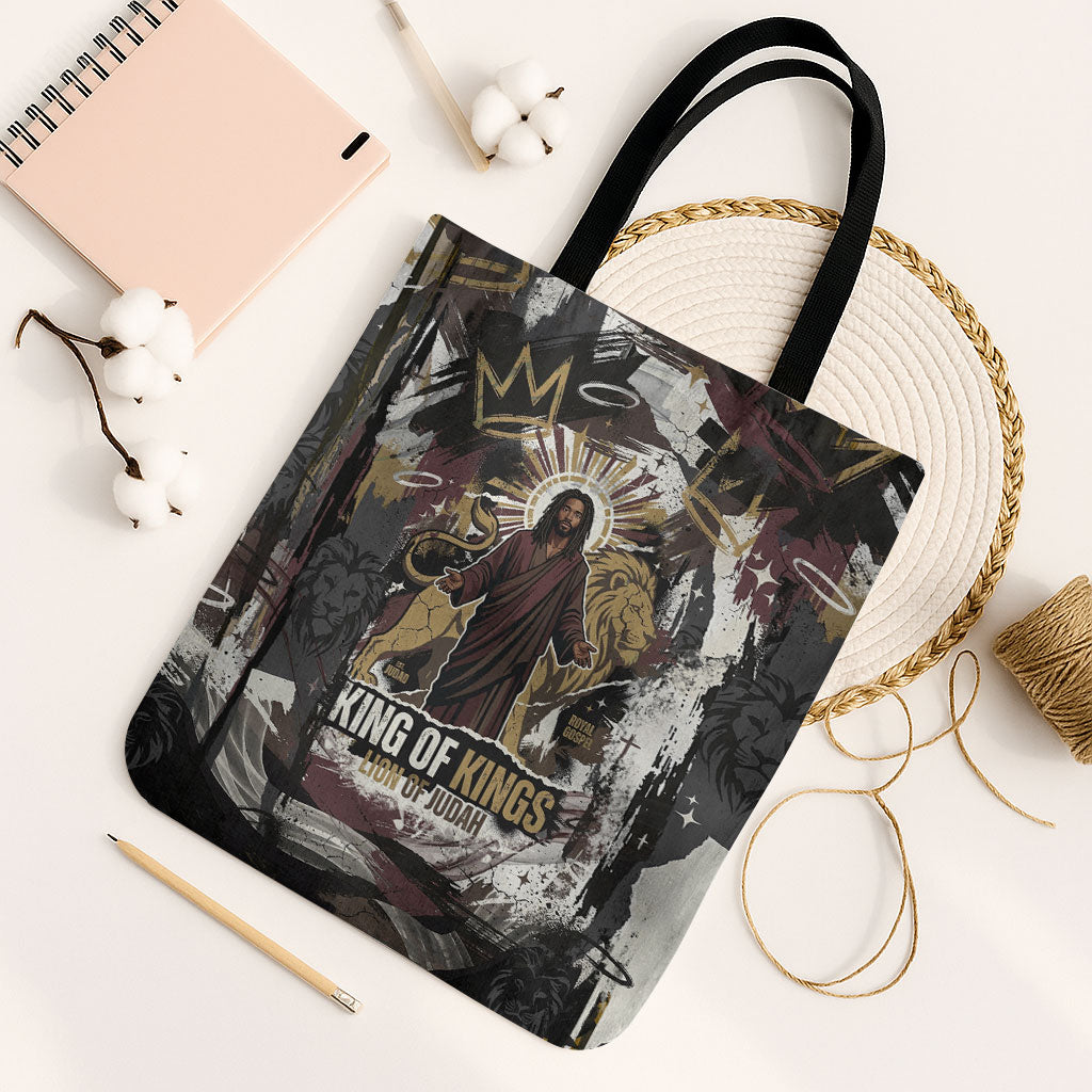 King Of Kings Jesus Is King Lion Of Judah Africa Tote Bag Black Christ Religious Faith Lion Crown Grunge