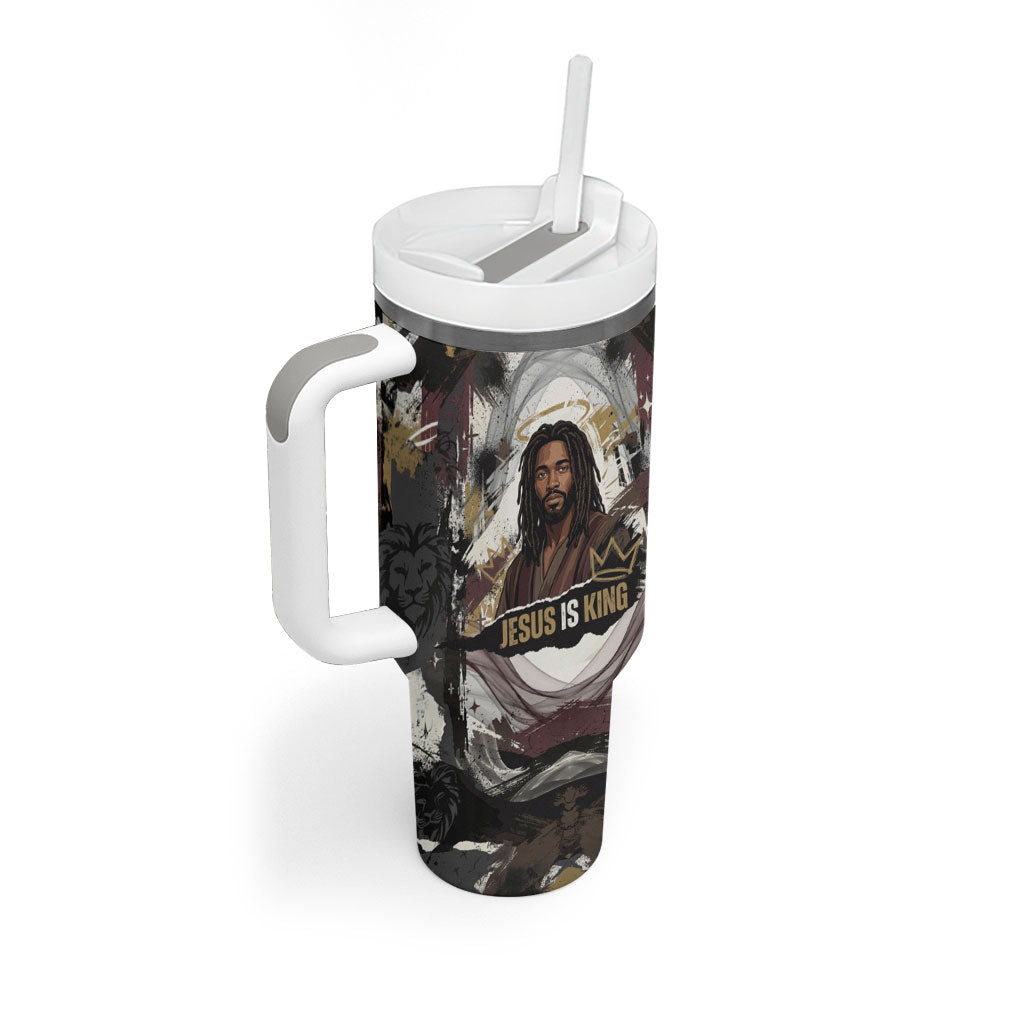 King Of Kings Jesus Is King Lion Of Judah Africa Tumbler With Handle Black Christ Religious Faith Lion Crown Grunge