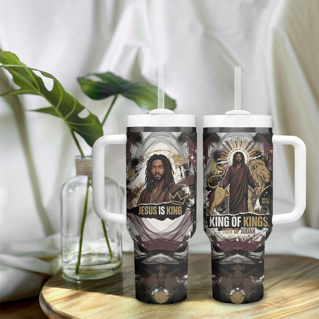 King Of Kings Jesus Is King Lion Of Judah Africa Tumbler With Handle Black Christ Religious Faith Lion Crown Grunge