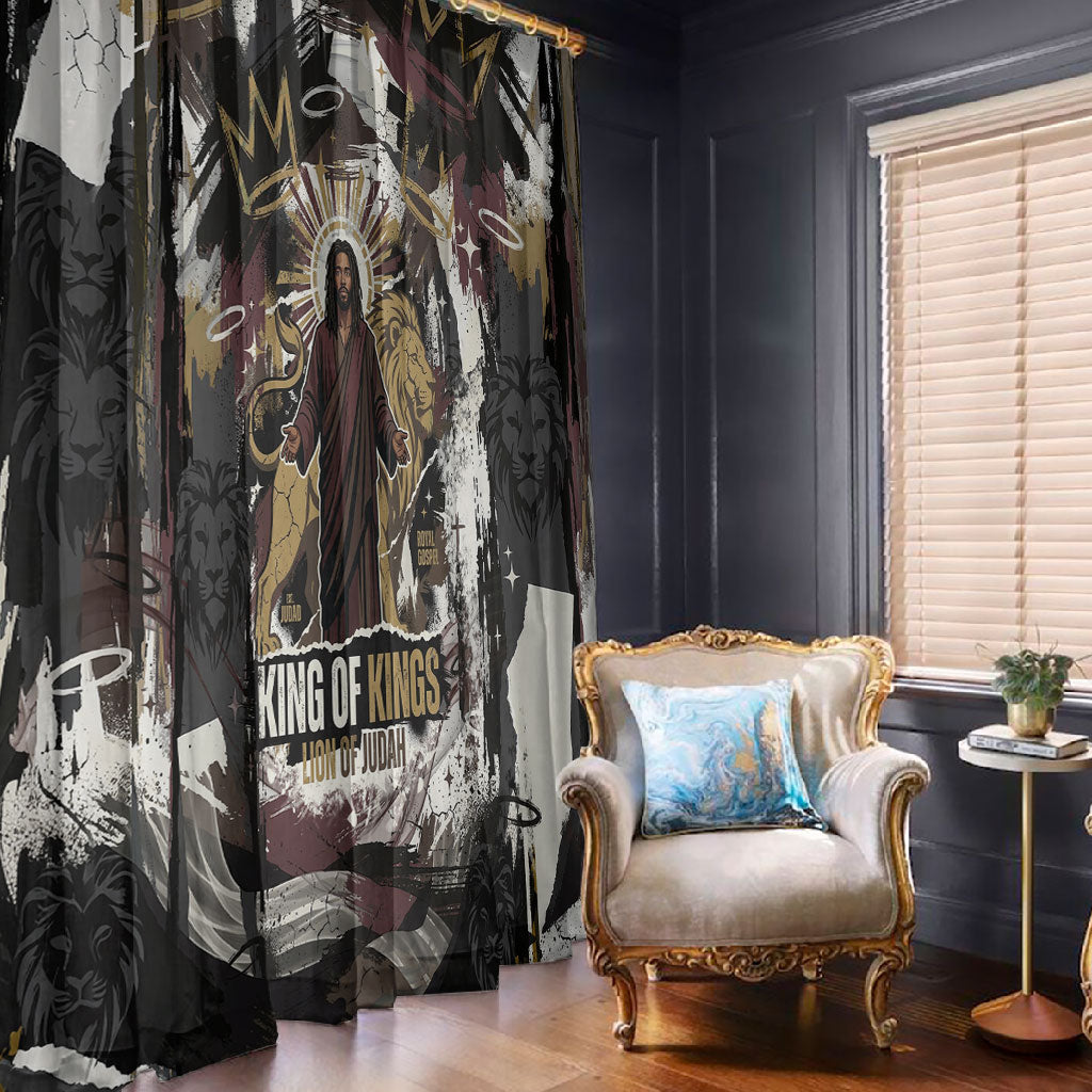 King Of Kings Jesus Is King Lion Of Judah Africa Window Curtain Black Christ Religious Faith Lion Crown Grunge