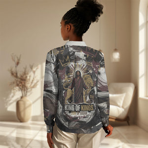King Of Kings Jesus Is King Lion Of Judah Africa Women Casual Shirt Black Christ Religious Faith Lion Crown Grunge