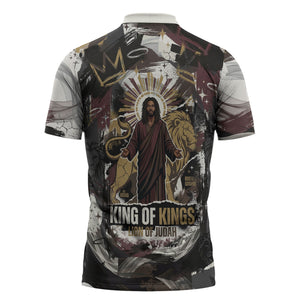 King Of Kings Jesus Is King Lion Of Judah Africa Zipper Polo Shirt Black Christ Religious Faith Lion Crown Grunge