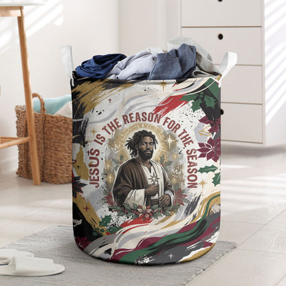 King Jesus Black Christmas Laundry Basket Religious Christian Faith Nativity Poinsettia