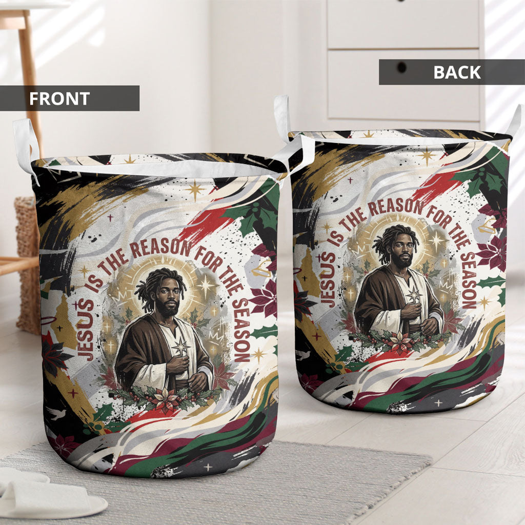 King Jesus Black Christmas Laundry Basket Religious Christian Faith Nativity Poinsettia