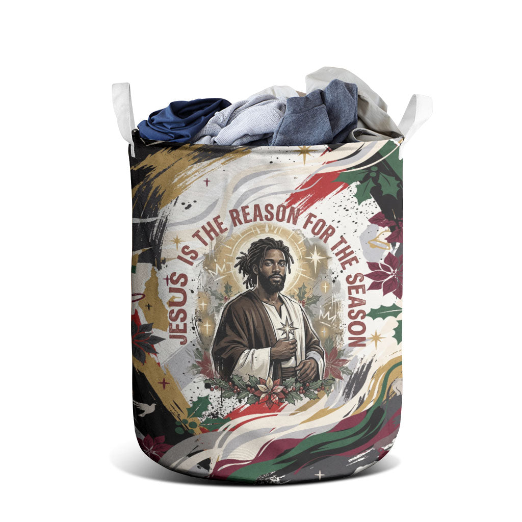 King Jesus Black Christmas Laundry Basket Religious Christian Faith Nativity Poinsettia