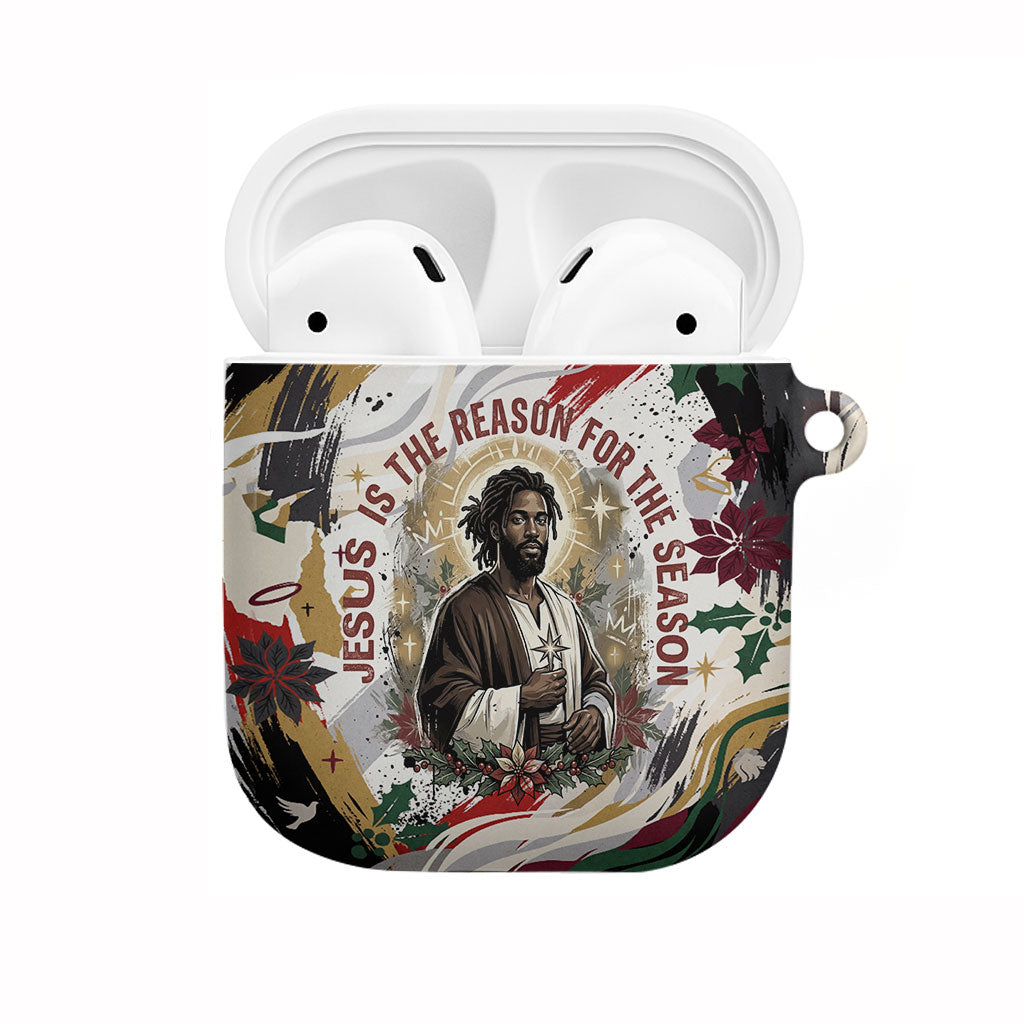 King Jesus Black Christmas AirPods Case Religious Christian Faith Nativity Poinsettia