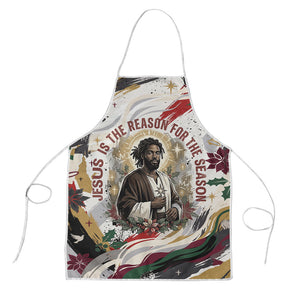 King Jesus Black Christmas Apron Religious Christian Faith Nativity Poinsettia