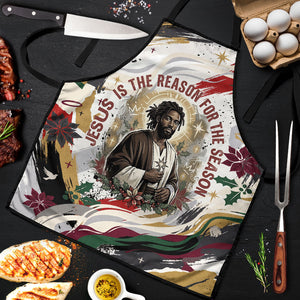King Jesus Black Christmas Apron Religious Christian Faith Nativity Poinsettia