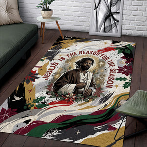King Jesus Black Christmas Area Rug Religious Christian Faith Nativity Poinsettia