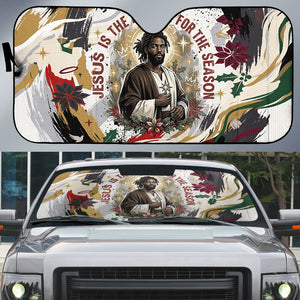 King Jesus Black Christmas Auto Sun Shade Religious Christian Faith Nativity Poinsettia