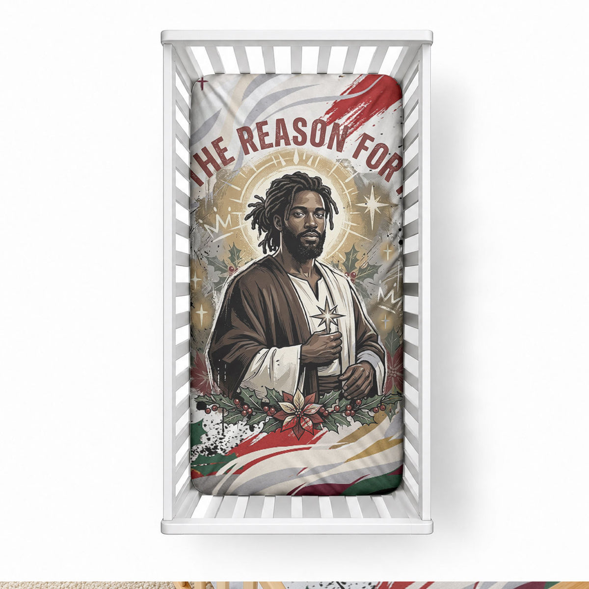 King Jesus Black Christmas Baby Bed Cover Religious Christian Faith Nativity Poinsettia