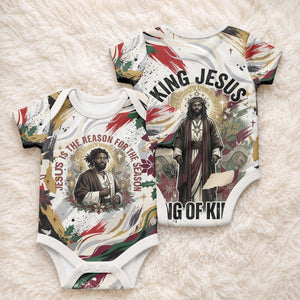 King Jesus Black Christmas Baby Onesie Religious Christian Faith Nativity Poinsettia