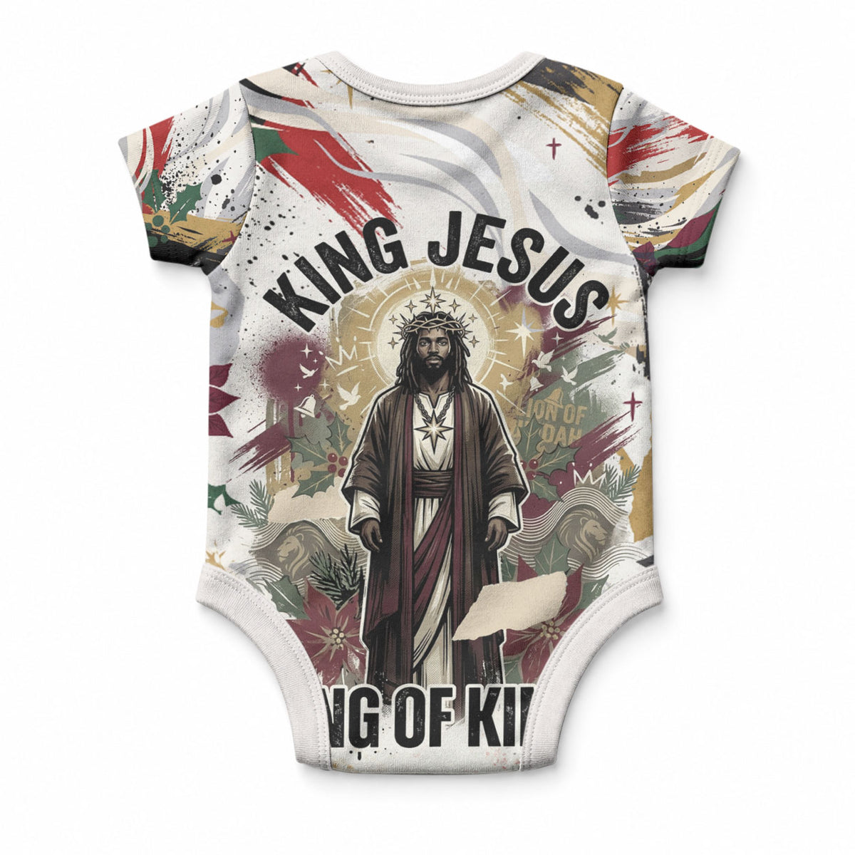King Jesus Black Christmas Baby Onesie Religious Christian Faith Nativity Poinsettia
