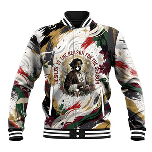 King Jesus Black Christmas Baseball Jacket Religious Christian Faith Nativity Poinsettia