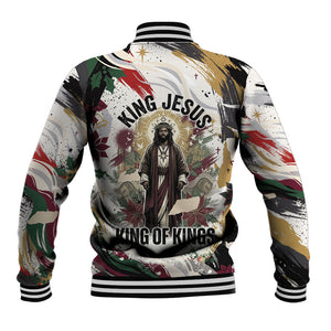 King Jesus Black Christmas Baseball Jacket Religious Christian Faith Nativity Poinsettia