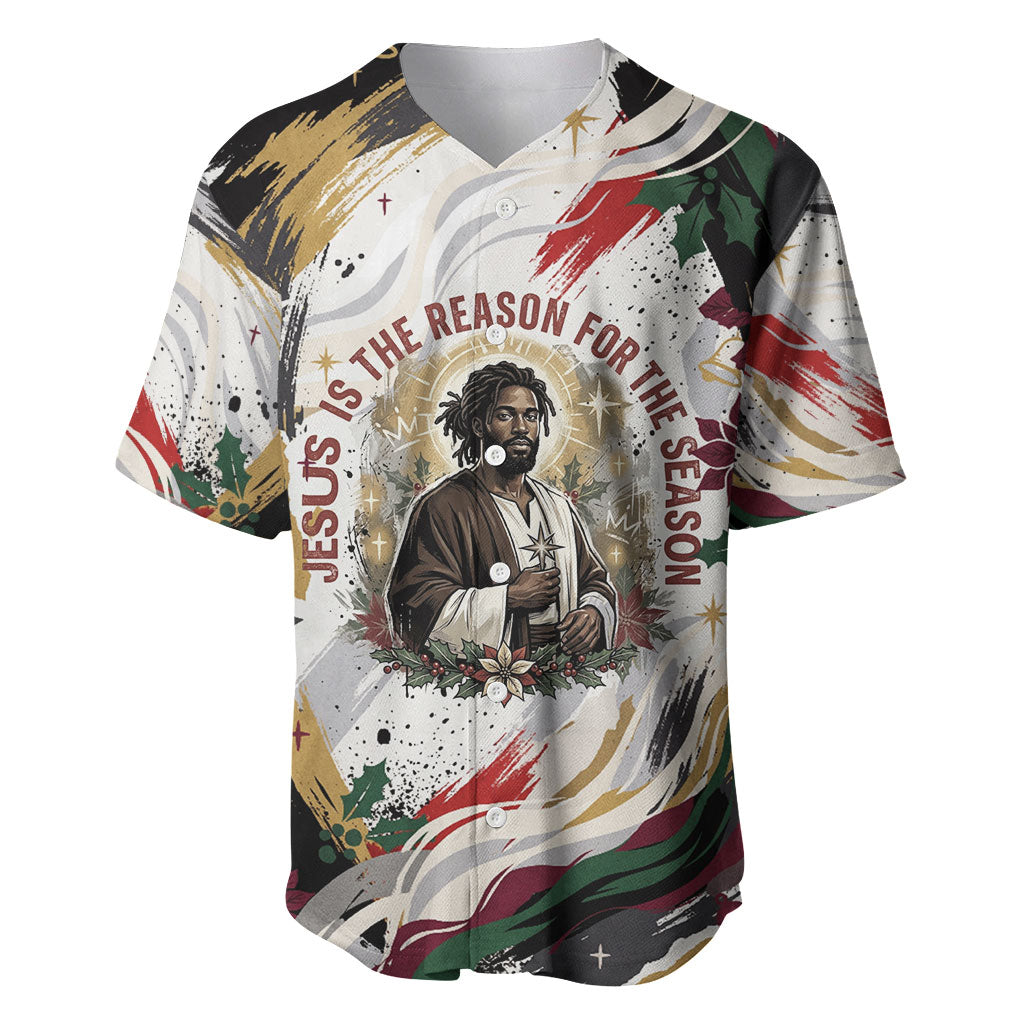 King Jesus Black Christmas Baseball Jersey Religious Christian Faith Nativity Poinsettia