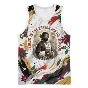 King Jesus Black Christmas Basketball Jersey Religious Christian Faith Nativity Poinsettia