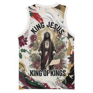 King Jesus Black Christmas Basketball Jersey Religious Christian Faith Nativity Poinsettia