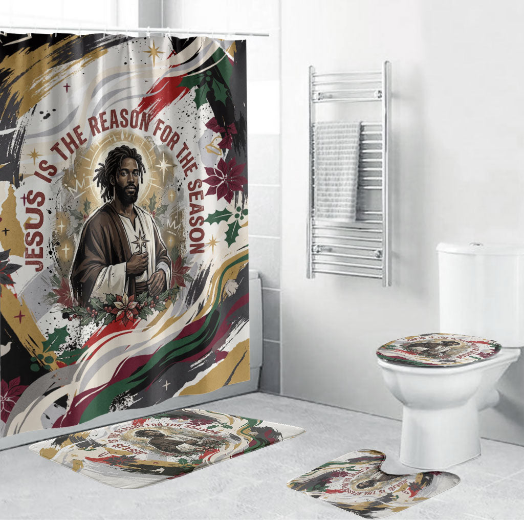 King Jesus Black Christmas Bathroom Set Religious Christian Faith Nativity Poinsettia