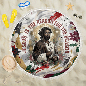 King Jesus Black Christmas Beach Blanket Religious Christian Faith Nativity Poinsettia