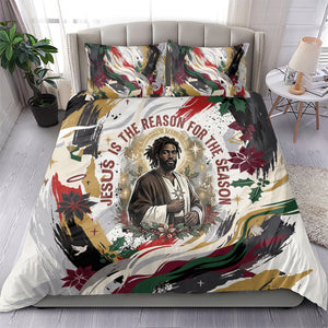 King Jesus Black Christmas Bedding Set Religious Christian Faith Nativity Poinsettia